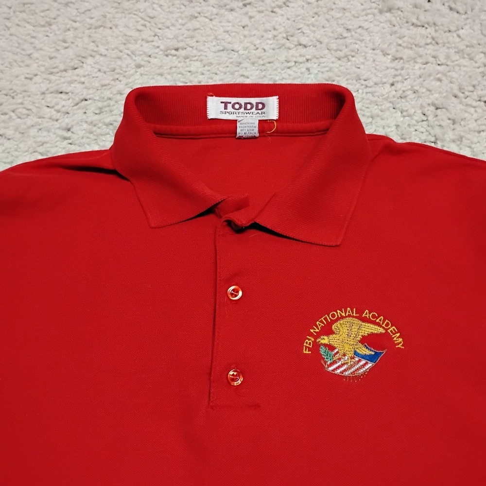 Vintage FBI Shirt Mens L Red Polo Eagle Federal Bureau of Investigation USA 80s